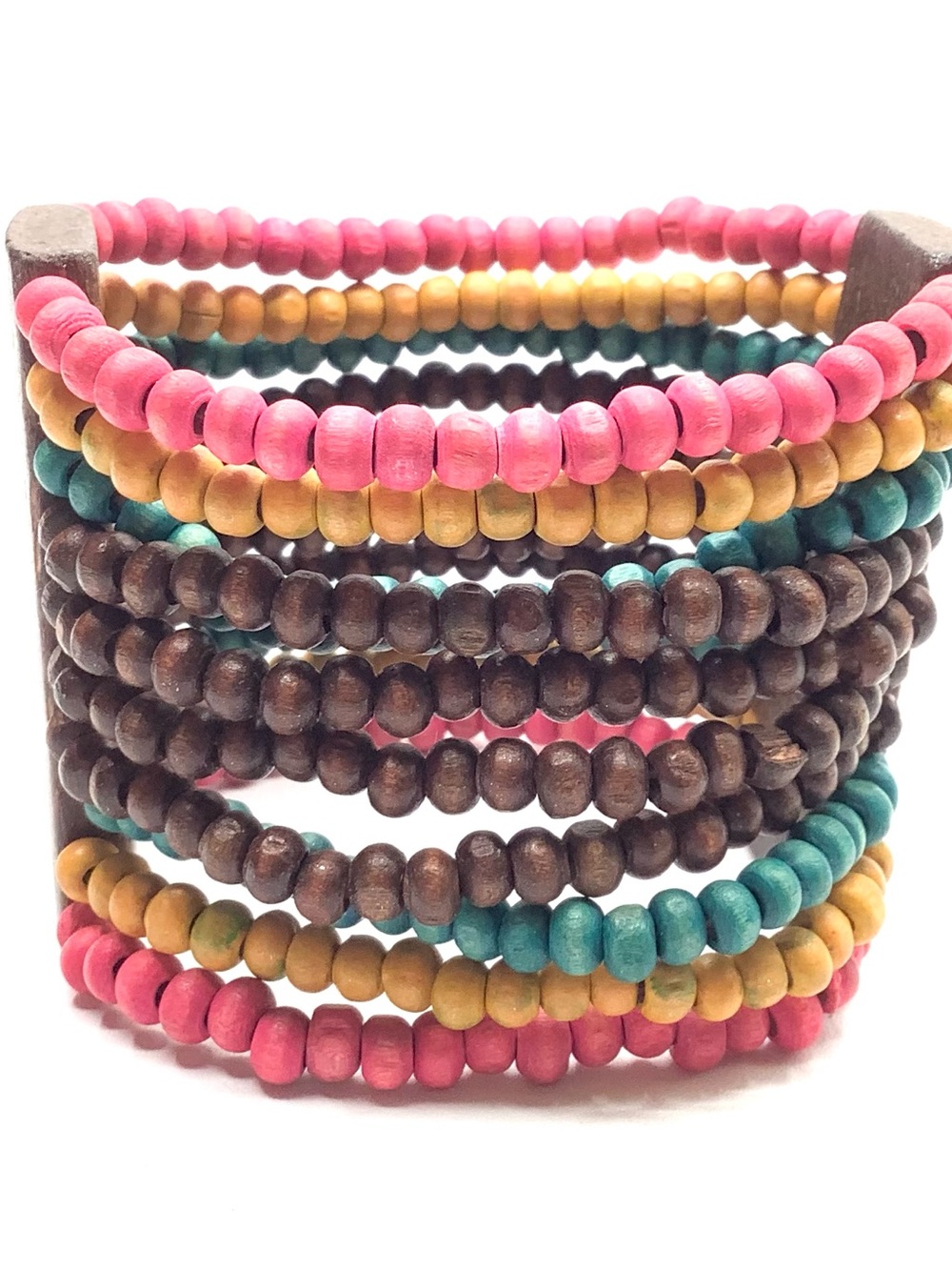 Beaded Multicolor Stretch Bracelet with Wood Accents